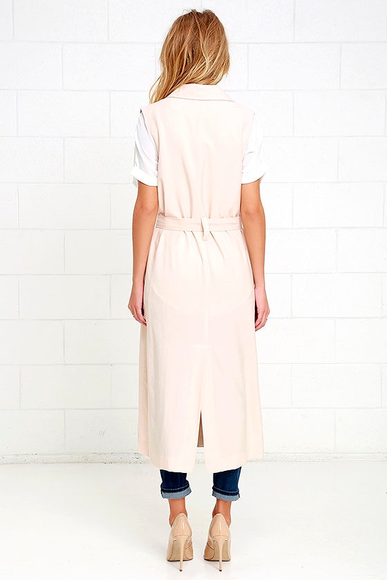Beige Vest Long Vest Sleeveless Trench Coat Beige Top 76.00