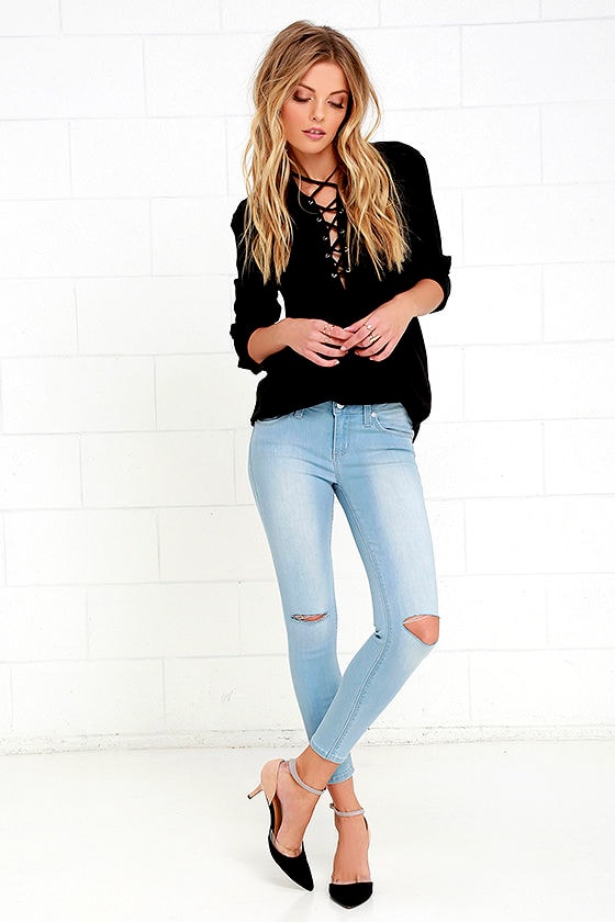 Light Wash Distressed Skinny Jeans
