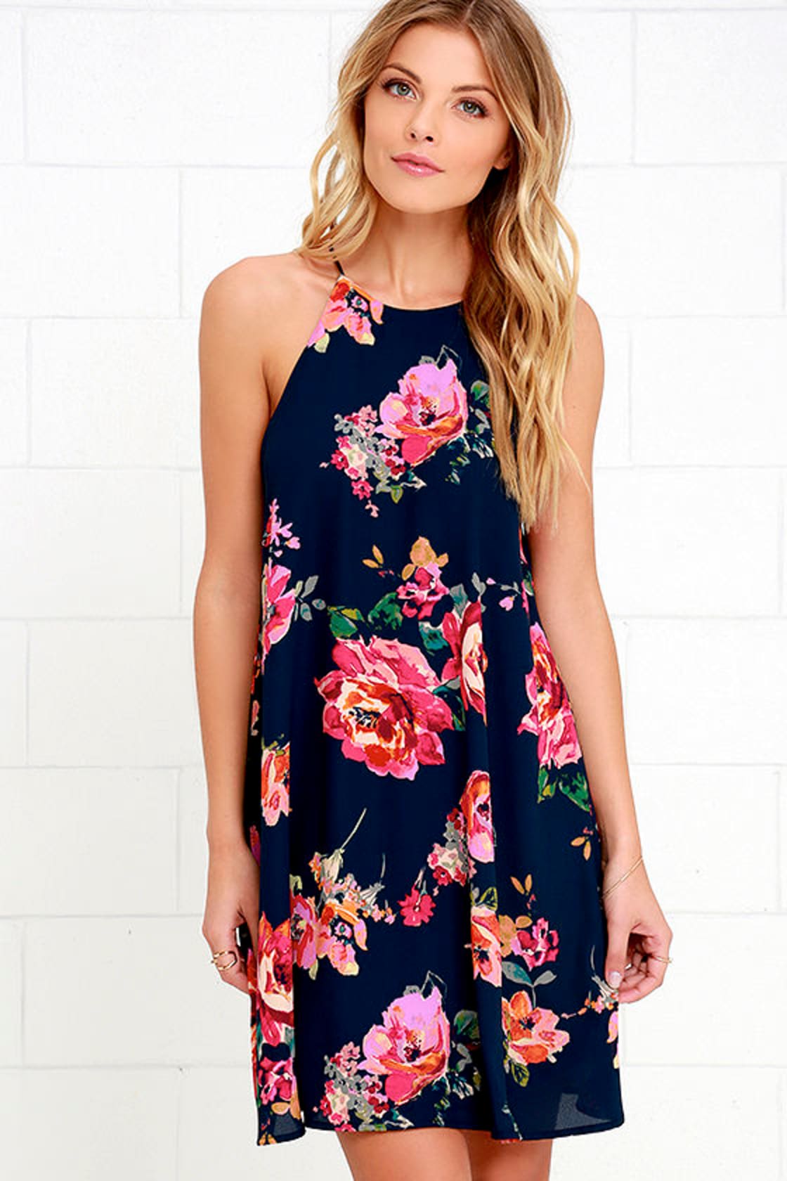 Stunning Blue Dress - Floral Print Dress- Swing Dress - $49.00 - Lulus image.