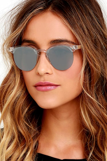Spitfire Clear and Silver Mirrored Sunglasses Clear Oversized Acetate Square Mirrored Sunglasses with  main image 3