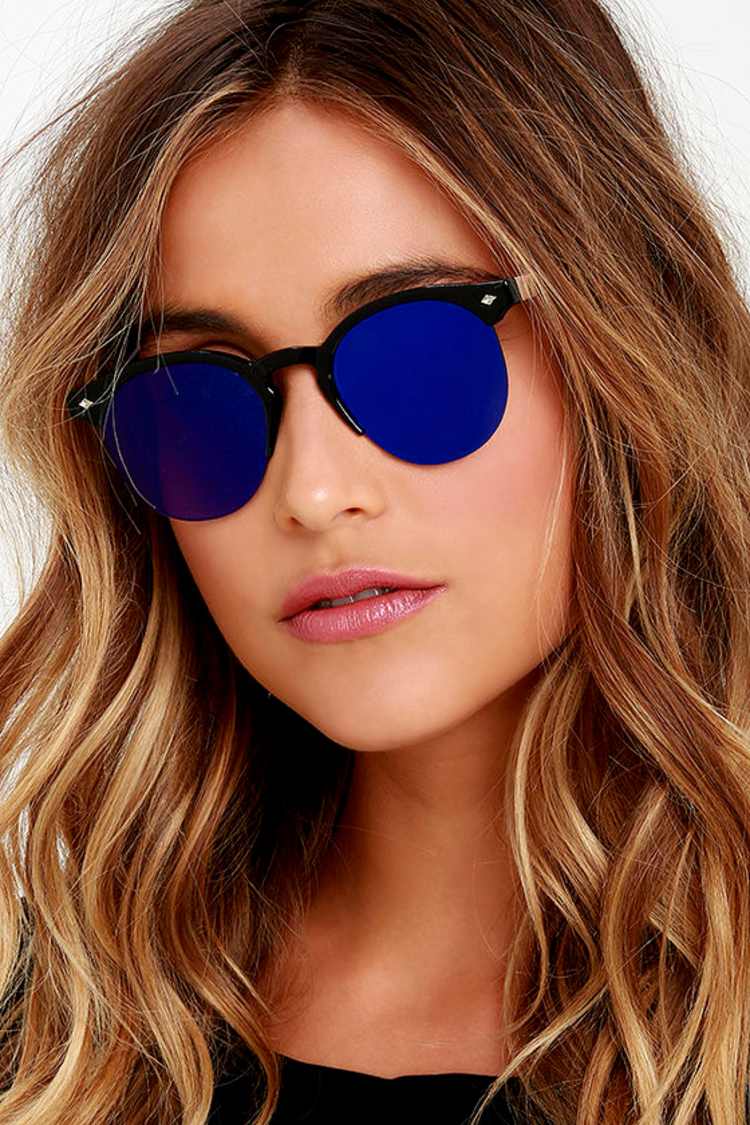 Spitfire Astro Sunglasses - Black Sunglasses - Blue Mirrored 