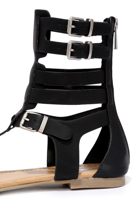 Stylish Black Sandals - Vegan Leather Sandals - Gladiator Sandals - $26.00