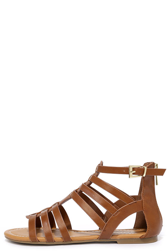 Stylish Tan Sandals - Vegan Leather Sandals - Gladiator Sandals - $22.00