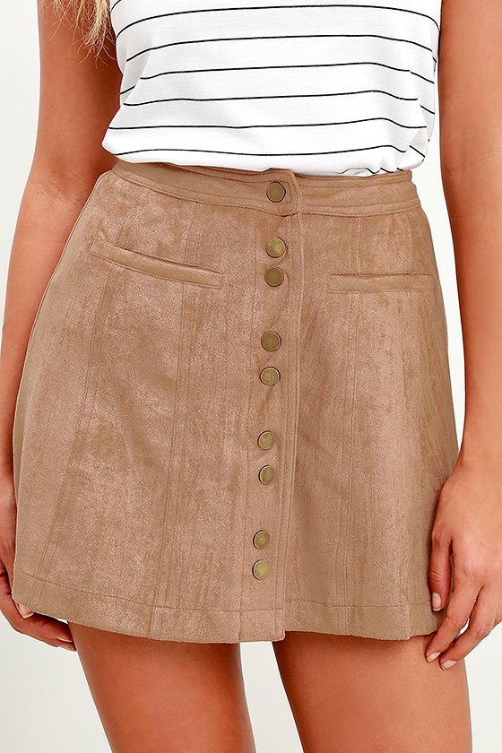 taupe suede skirt