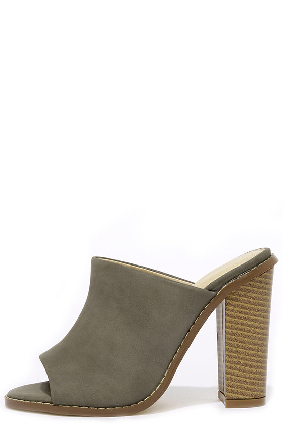 grey heeled mules