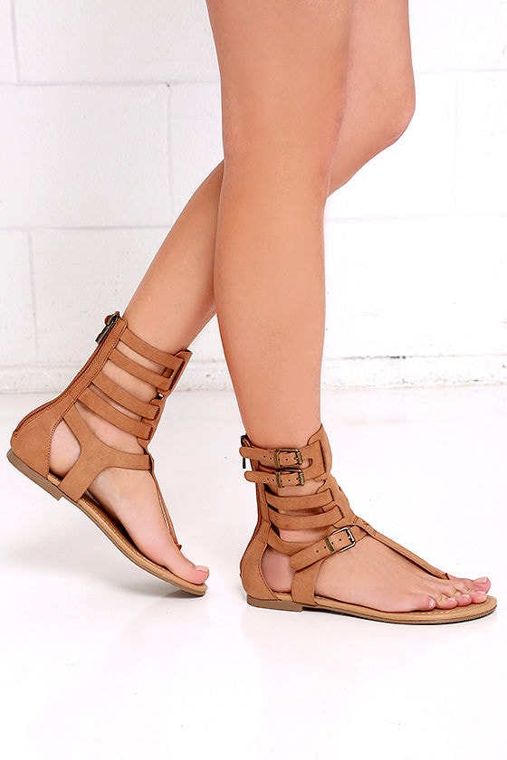 Stylish Tan Sandals - Vegan Leather Sandals - Gladiator Sandals - $26. ...