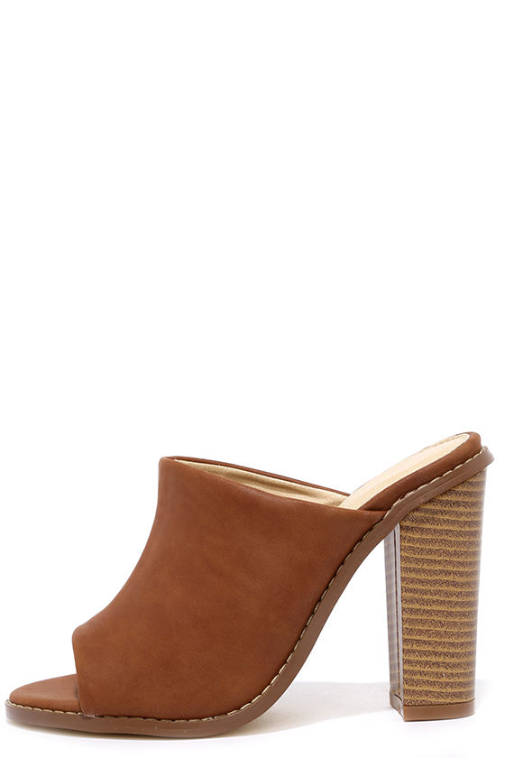 Chic Cognac Mules - Peep-Toe Mules - High Heel Mules - $36.00 - Lulus