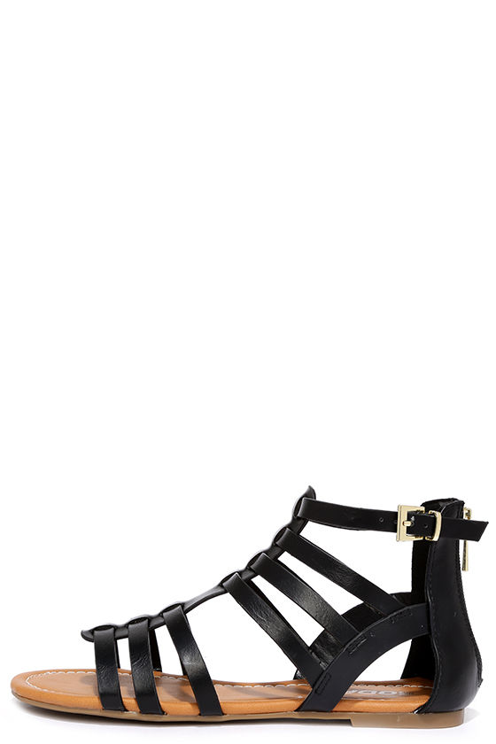Stylish Black Sandals - Vegan Leather Sandals - Gladiator