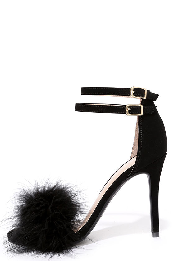 high heel sandals with feathers