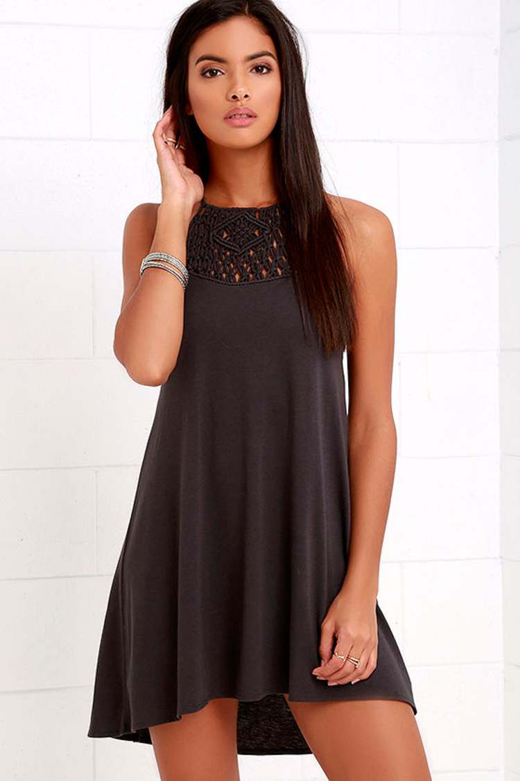 Billabong Happy Place Dress - Washed Black - Swing Dress - Crochet Dress - $44.95