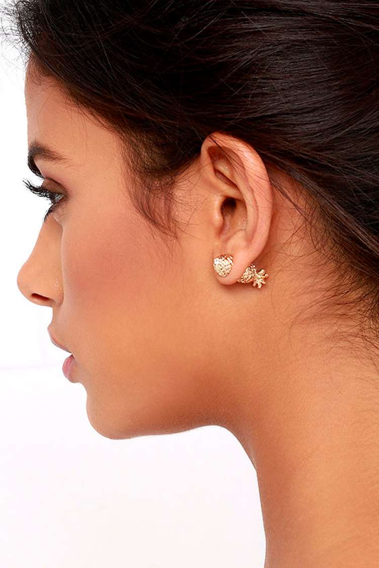 Shiny Gold Earrings - Pineapple Earrings - Peekaboo Earrings - $11.00 -  Lulus