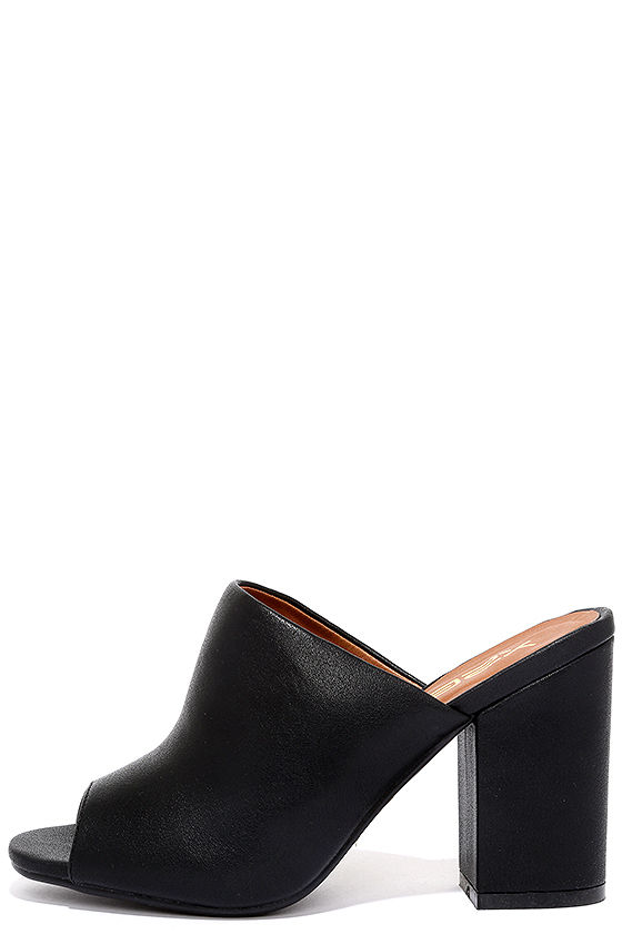 Chic Black Heels - Peep-Toe Mules 