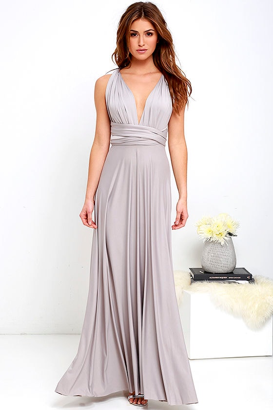 Lovely Light Grey Dress - Convertible Dress - Jersey Knit Maxi - $64.00