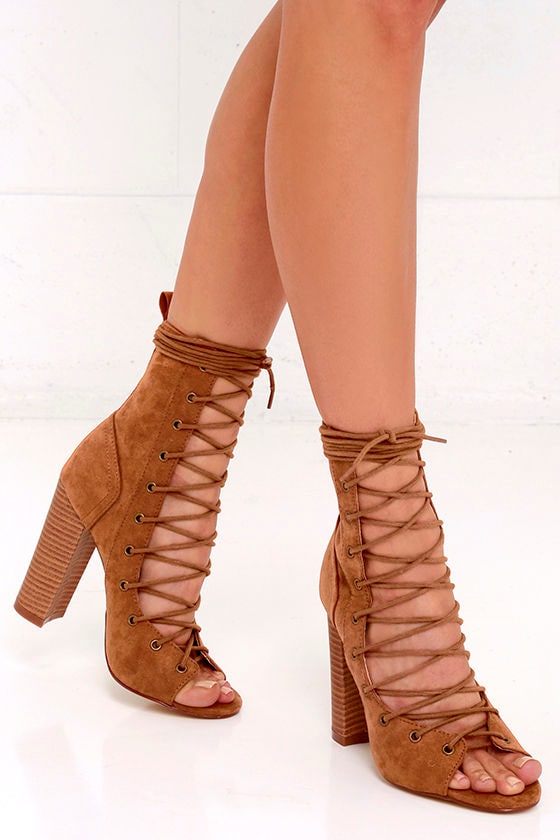 tan tie up booties