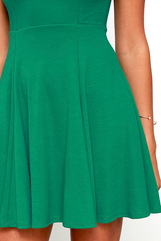 Lovely Green Dress - Skater Dress - Knit Dress - Fit and Flare Dress ...