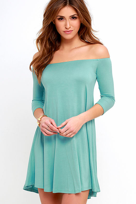 Cute Off-the-Shoulder Dress - Seafoam Dress - Swing Dress - $34.00 - Lulus
