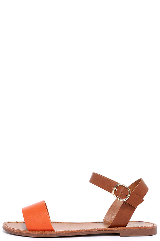 Cute Orange Sandals Flat Sandals Ankle Strap Sandals 17.00 Lulus