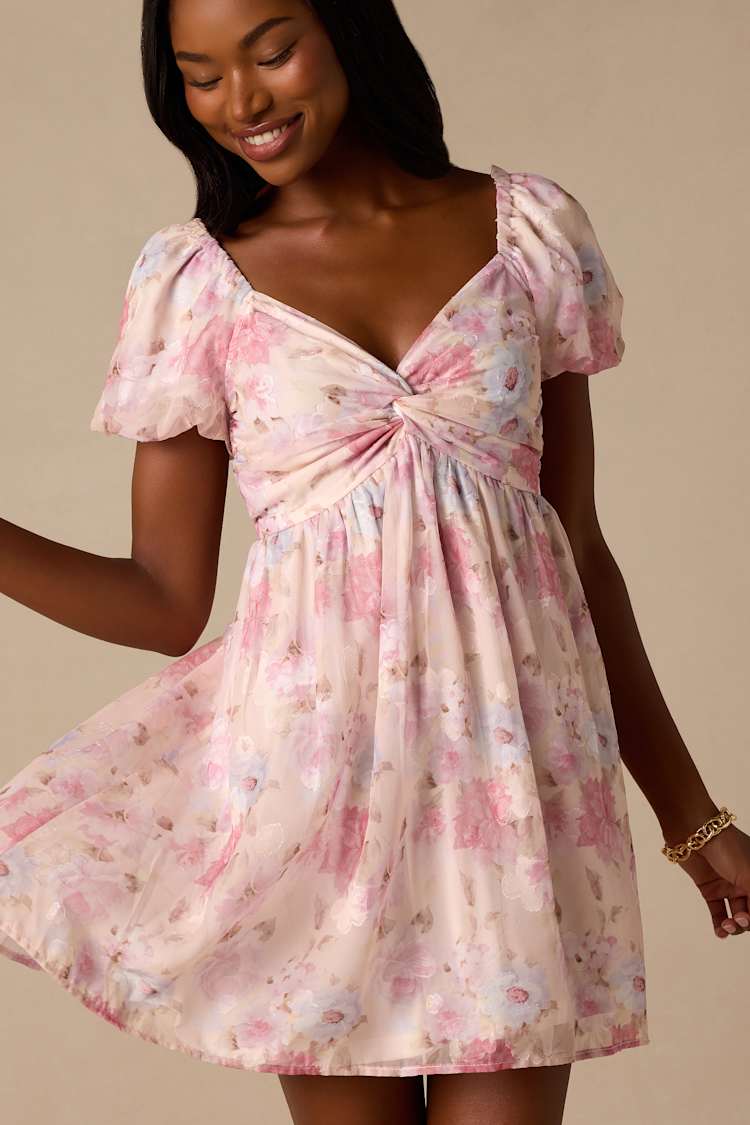 lulus floral mini dress Lulus | White Fresh Florals Cream Floral Print Puff Sleeve Mini Dress | Womens | XXL (Available in XS, S, M, L, XL)