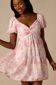 Fresh Florals Cream Floral Print Puff Sleeve Mini Dress 1