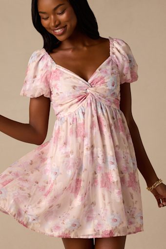 Fresh Florals Cream Floral Print Puff Sleeve Mini Dress 1