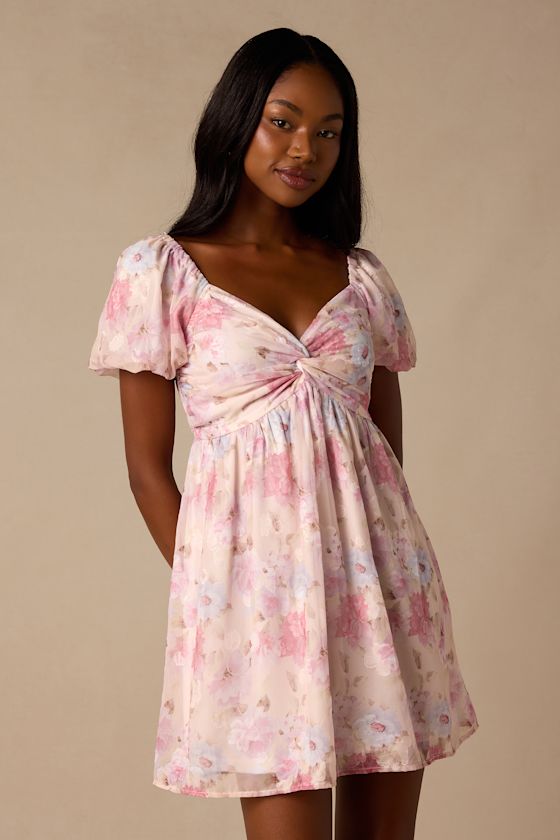 Fresh Florals Cream Floral Print Puff Sleeve Mini Dress 2
