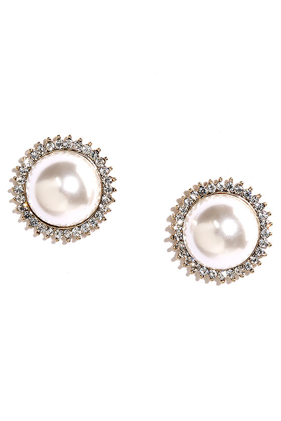 Stunning Pearl Earrings - Rhinestone Earrings - Stud Earrings - $16.00 ...