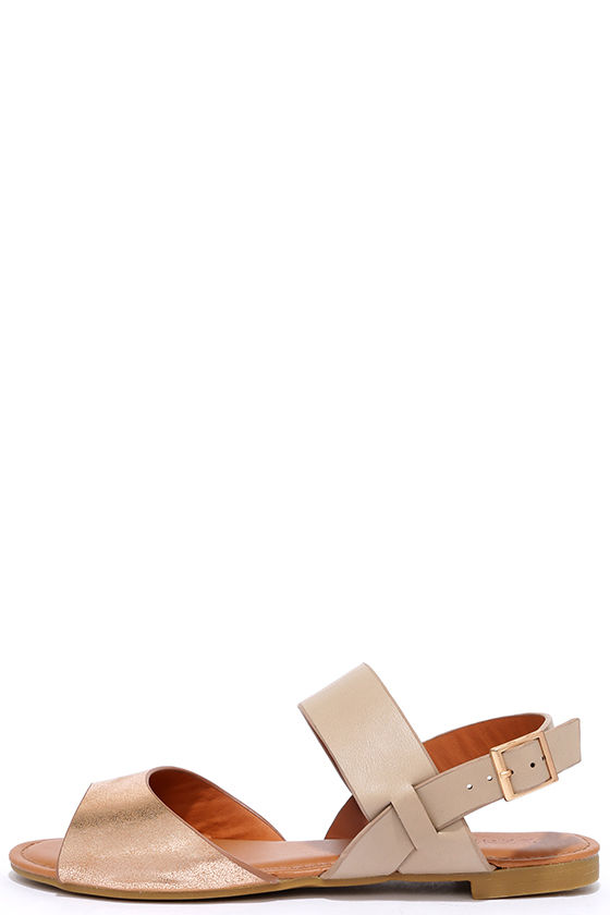 Perfect Attendance Rose Gold and Beige Flat Sandals