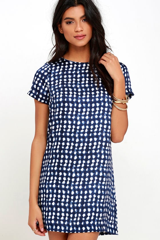 Chic Blue Print Dress - Shift Dress - Short Sleeve Dress - $48.00 - Lulus