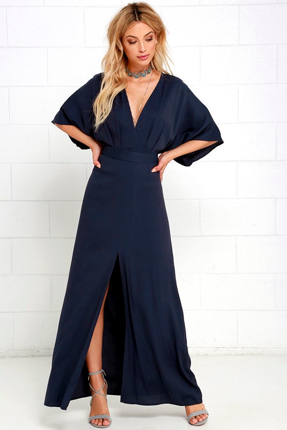 navy maxi dress with sleeves