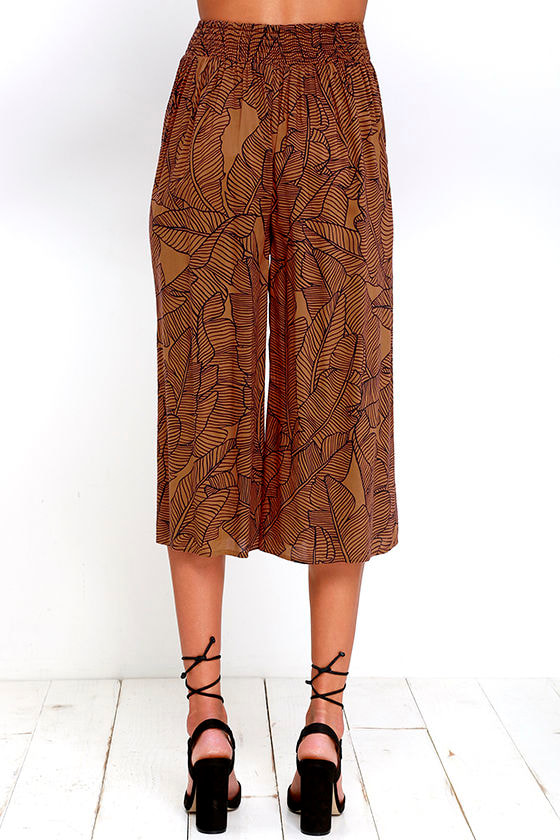Amuse Society Edie - Brown Print Culottes - High-Waisted Pants - $62.00