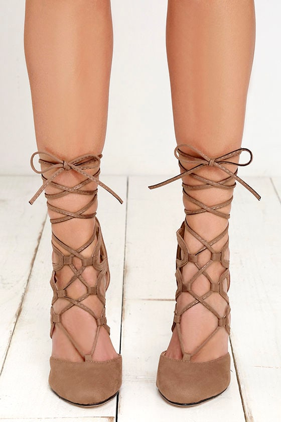 taupe lace up heels