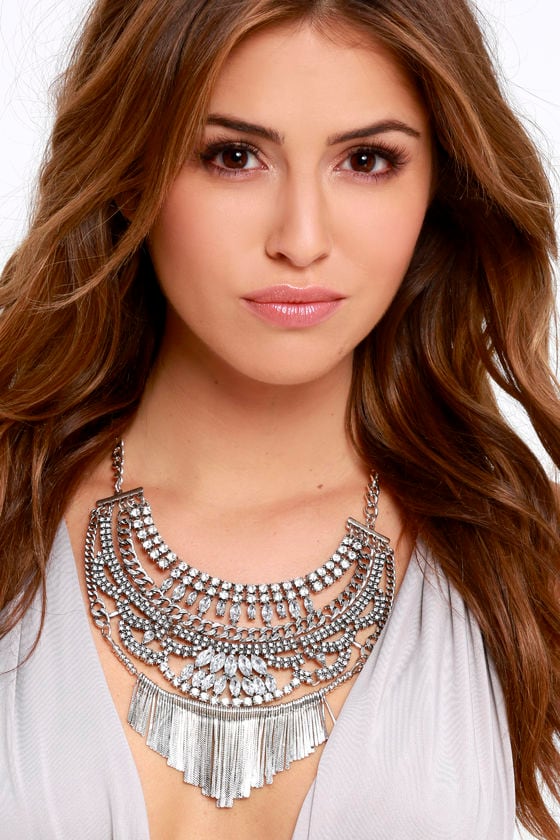 Pretty Silver Necklace - Rhinestone Necklace - Statement Necklace - $21 ...
