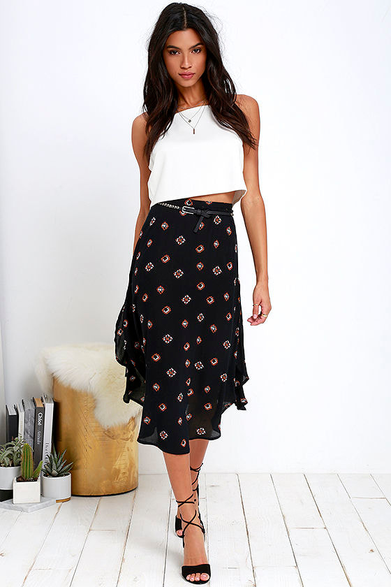 Amuse Society Alyse Skirt - Black Print Skirt - Midi Skirt - $49.50 - Lulus