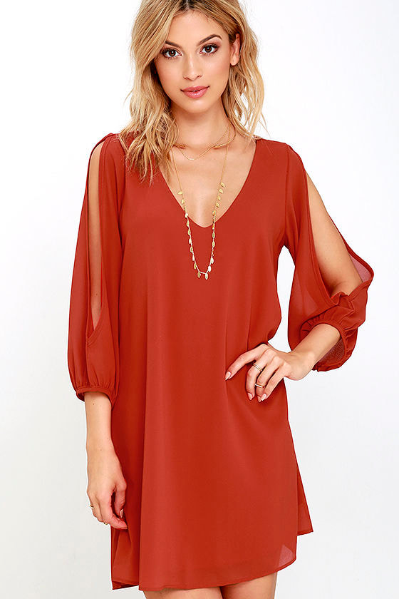 orange cold shoulder dress