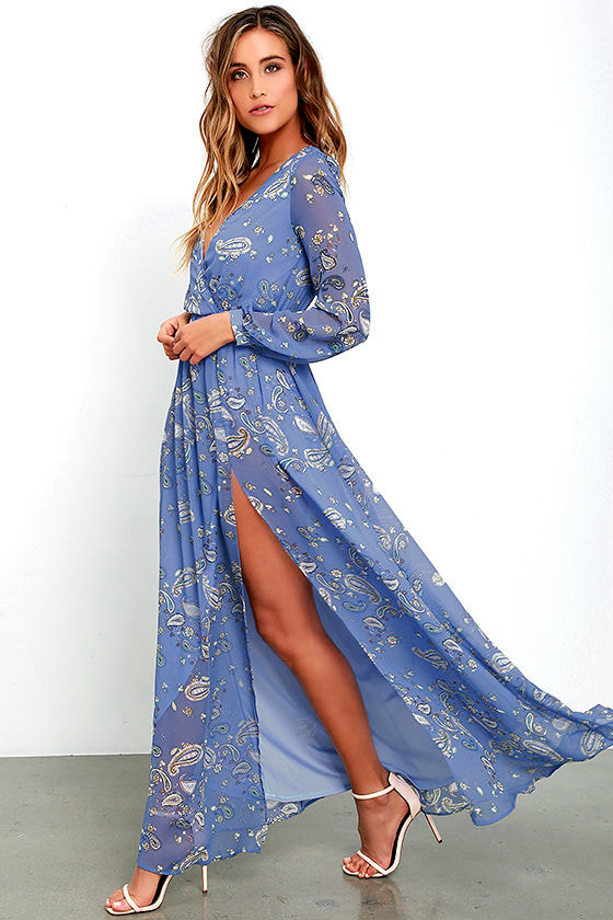 wondrous water lilies royal blue maxi dress