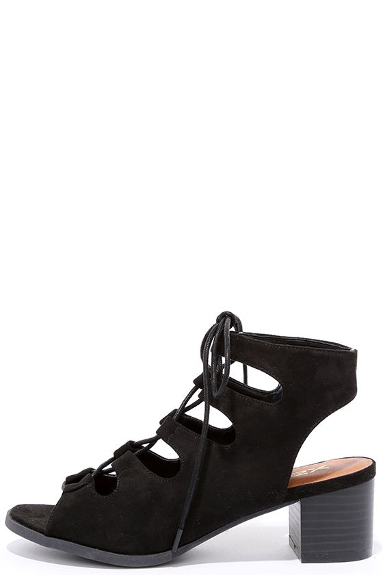 black lace sandals heels