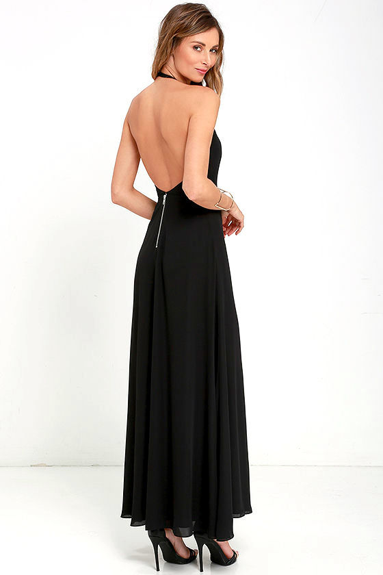 X Naven Twins High Times Dress - Black Maxi Dress - Halter Dress