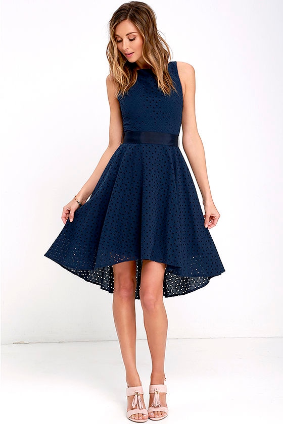 dark blue embroidered dress