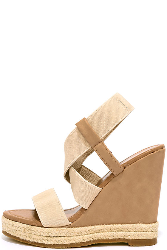 beige platform wedges