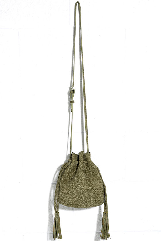 Cute Olive Green Bucket Bag Mini Bucket Bag Vegan Leather Bag 43.00