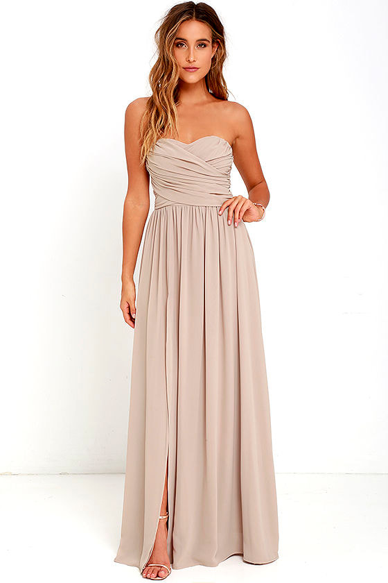 Lovely Taupe Gown - Strapless Dress - Maxi Dress - $82.00 - Lulus
