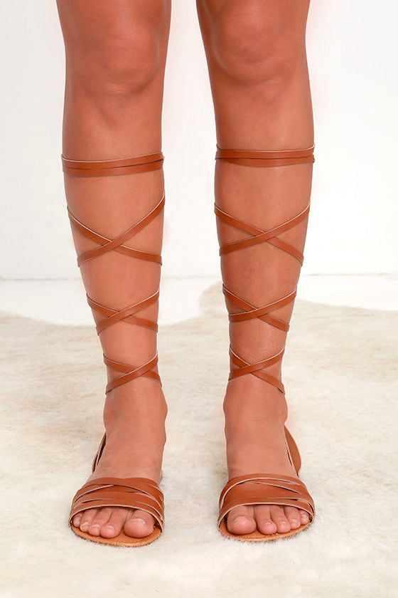 Cute Tan Sandals - Flat Sandals - Leg Wrap Sandals - $19.00