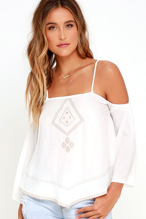 Morning Perk Ivory Embroidered Top