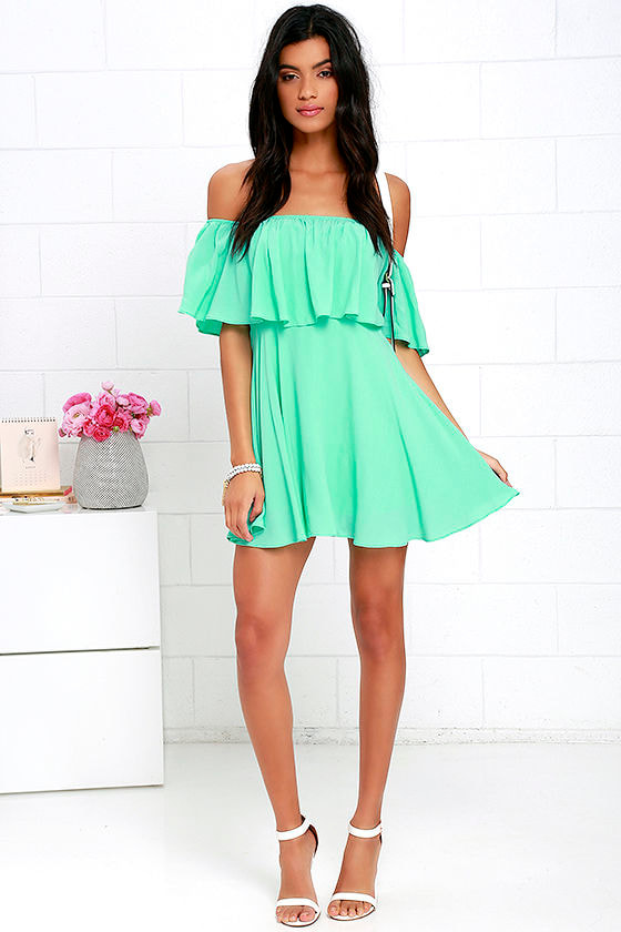 Fun Mint Green Dress - Off-the-Shoulder Dress - Woven Dress - $49.00 ...