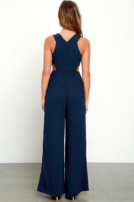 Chic Navy Blue Jumpsuit - Cutout Jumpsuit - Sleeveless Jumpsuit - $64.00