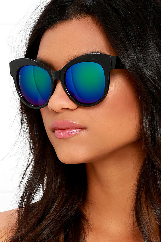 Black Sunglasses Purple Mirrored Sunglasses 14.00 Lulus