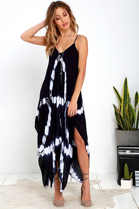 Fun Navy Blue Dress - Tie-Dye Dress - Print Dress - $64.00