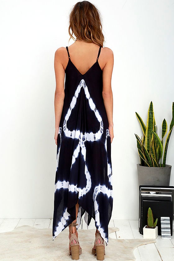 Fun Navy Blue Dress - Tie-Dye Dress - Print Dress - $64.00