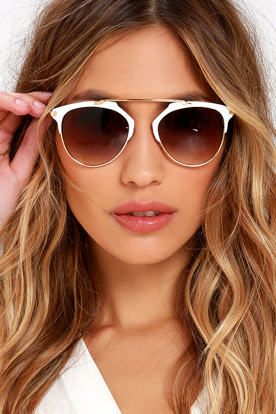 Cool Gold and White Sunglasses RetroInspired Sunglasses 14.00 Lulus