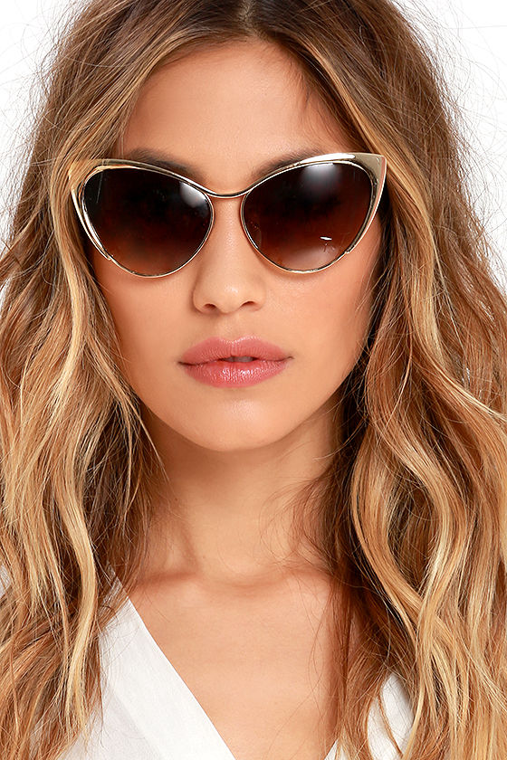 Cat-Eye Sunglasses - Gold Sunglasses - $16.00 - Lulus